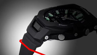 G-SHOCK GBA950-1A sports watch with origami-inspired bio-based resin band, Bluetooth connectivity, Auto Lap pace tracking, step count and calorie display, shock resistance, and 200-meter water resistance