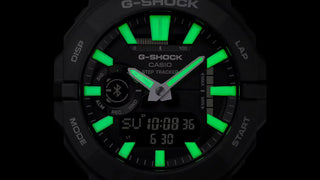 G-SHOCK GBA950-1A sports watch with origami-inspired bio-based resin band, Bluetooth connectivity, Auto Lap pace tracking, step count and calorie display, shock resistance, and 200-meter water resistance