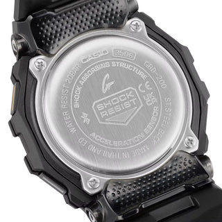 G-SHOCK GBD200-1A1 sports watch in black with Memory-in-Pixel display, GPS tracking, smartphone connectivity, soft urethane band, and modern honeycomb pattern design