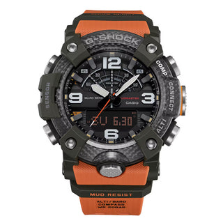 "G-Shock MUDMASTER GGB100X-1A9 — carbon fiber-reinforced case, three-layer carbon insert bezel, mud filter, bio-based resin band, Master of G extreme terrain watch"