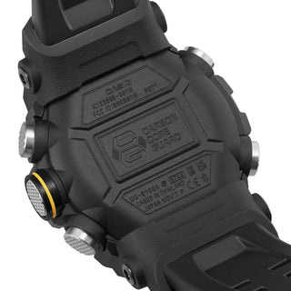 G-SHOCK GGB100XMB-1A MUDMASTER watch with black ion-plated stainless-steel mirror finish bezel, bio-based carbon fiber-reinforced case, bio-based resin band, and Master of G design for extreme environments