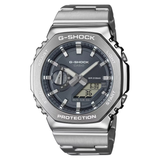 G-Shock Casio watch with silver and gray design on a white background