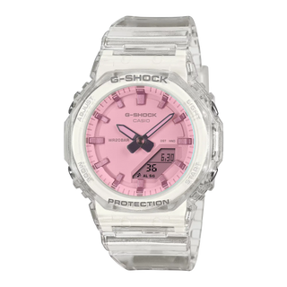 G-SHOCK GMAP2100SR-7A analog-digital watch with translucent white resin case and iridescent polarized crystal.