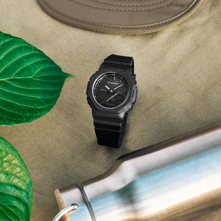 G-SHOCK GMA-P2110B-1A Women's Watch in Black — S Series CasiOak-inspired silhouette with carbon core guard structure, analog-digital display, Bluetooth mobile link, 200M water resistant