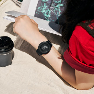G-SHOCK GMA-P2110B-1A Women's Watch in Black — S Series CasiOak-inspired silhouette with carbon core guard structure, analog-digital display, Bluetooth mobile link, 200M water resistant