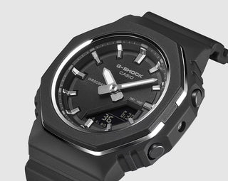 G-SHOCK GMA-P2110B-1A Women's Watch in Black — S Series CasiOak-inspired silhouette with carbon core guard structure, analog-digital display, Bluetooth mobile link, 200M water resistant