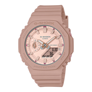 G-SHOCK GMAS2100NC-4A2 watch in rose gold with bio-based resin band and basil leaf motif on the dial.