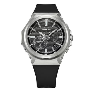 G-SHOCK GSTB1000-1A with a silver-tone metal bezel, black brick-pattern dial, silver-tone hands and markers, and black band