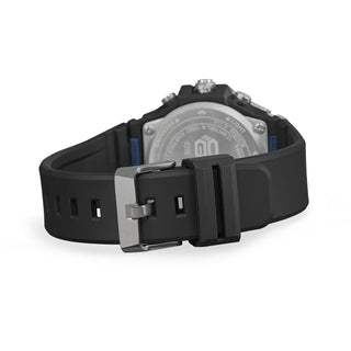 G-SHOCK GSTB1000-2A with a silver-tone metal bezel, blue brick-pattern dial, silver-tone hands and markers, and black band