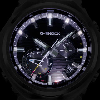 G-SHOCK GSTB1000D-3A watch with solid stainless steel band and bezel, green accents, Bluetooth connectivity, Tough Solar power, Carbon Core Guard, and minimalist design