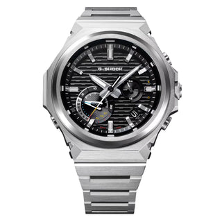 G-SHOCK GSTB1000D-1A watch with solid stainless steel band and bezel, Bluetooth connectivity, Tough Solar power, Carbon Core Guard, minimalist design, and multi-finish construction