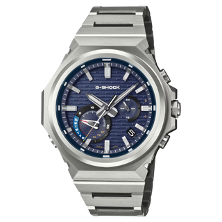 G-Shock GSTB1000D-2A watch with blue dial, stainless steel case and band, and minimalist metal bezel design.