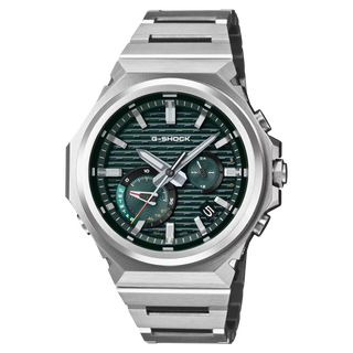 G-SHOCK GSTB1000D-3A watch with solid stainless steel band and bezel, green accents, Bluetooth connectivity, Tough Solar power, Carbon Core Guard, and minimalist design