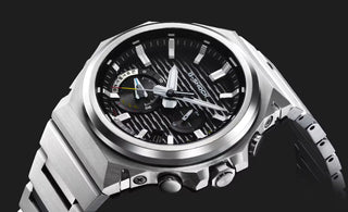 G-SHOCK GSTB1000D-1A watch with solid stainless steel band and bezel, Bluetooth connectivity, Tough Solar power, Carbon Core Guard, minimalist design, and multi-finish construction