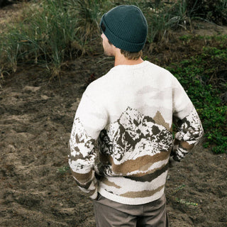 Roark Gaucho Sweater in Khaki with scenic intarsia design and relaxed fit cotton blend knit.