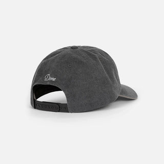 Dime Space Low Pro Cap in Black Washed — stone-washed 100% cotton low-profile snapback with embroidered logos on front crown and back, and cotton sweatband