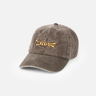 Khaki washed Dime low-profile cap with front poster graphic.