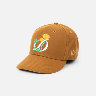 Dime Plein Air New Era 59Fifty fitted cap in Honey Ginger, 100% polyester with allover embroidered Dime logo on front and back