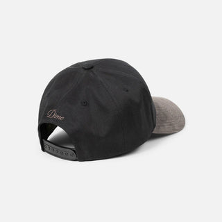 Black Dime full fit cap with raised scribble logo and corduroy brim
