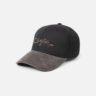 Black Dime full fit cap with raised scribble logo and corduroy brim