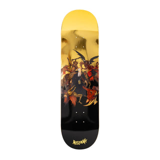 Black and gold foil Welcome Skateboards Torment on Popsicle deck, 8.75 x 32.5 inches.