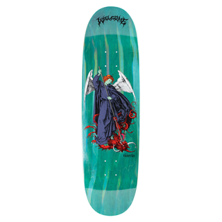 Welcome Nick Garcia Spear on Son of Boline skateboard deck 8.8″ with teal stain, transparent Prism foil, and silver foil art.