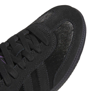 adidas Skateboarding Samba ADV Shoes in Core Black/Core Black — tonal all-black leather upper with reinforced T-toe, grippy rubber cupsole, serrated 3-Stripes, and signature Samba branding