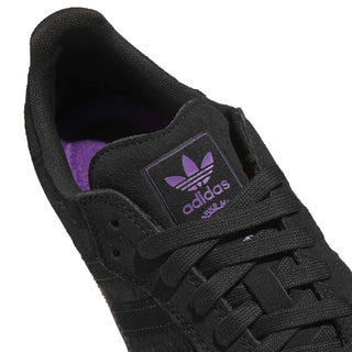 adidas Skateboarding Samba ADV Shoes in Core Black/Core Black — tonal all-black leather upper with reinforced T-toe, grippy rubber cupsole, serrated 3-Stripes, and signature Samba branding