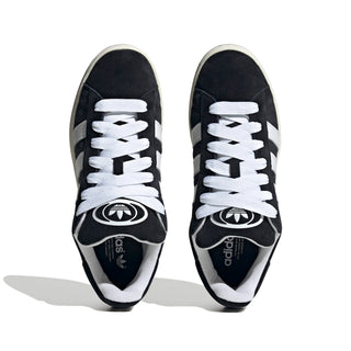adidas Campus 00s Shoes in Core Black, suede skate-inspired sneaker with gum sole and white 3-Stripes.
