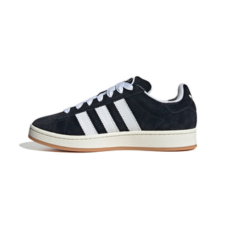 adidas Campus 00s Shoes in Core Black, suede skate-inspired sneaker with gum sole and white 3-Stripes.