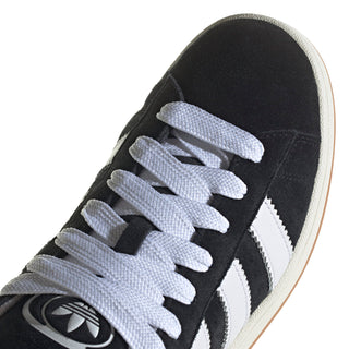 adidas Campus 00s Shoes in Core Black, suede skate-inspired sneaker with gum sole and white 3-Stripes.
