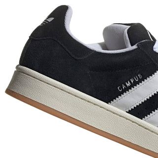 adidas Campus 00s Shoes in Core Black, suede skate-inspired sneaker with gum sole and white 3-Stripes.