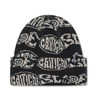 Madness Beanie by Critical Slide Society in black, 100% acrylic jacquard knit with fold label.