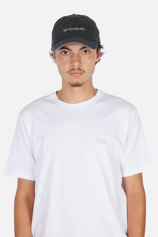 Dime Space Low Pro Cap in Black Washed — stone-washed 100% cotton low-profile snapback with embroidered logos on front crown and back, and cotton sweatband