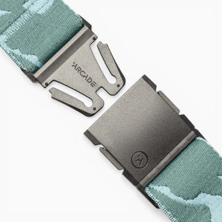 Arcade Belts High Fives Duck Camo Belt in Cove — patented A2 buckle, micro-adjustable REPREVE® stretch webbing, metal-free, duck camo print

