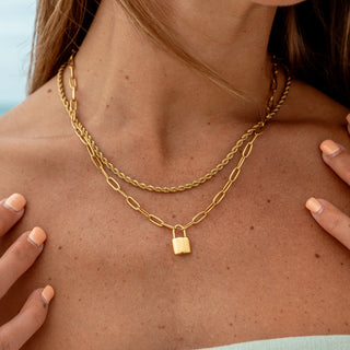 ALCO Haven necklace in 18K gold-plated stainless steel with lobster clasp and 18 inch chain for everyday wear.