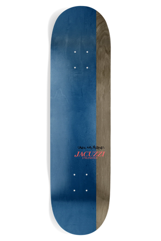 Jacuzzi Unlimited Zander Mitchell Race Car Skateboard Deck 8.5 inches, Epoxy 7 construction 7-ply 100% North American Maple with epoxy glue, mellow concave steep kick, split top color veneers individually pressed, 32.2 inch length 14.25 inch wheelbase, stronger than industry standard 7-ply