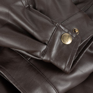 Dime brown quilted jacket with wavy debossed pattern and oversized logo patch.