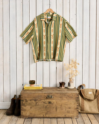 Rhythm Propagate Short Sleeve Buttonup in Aloe, relaxed fit 100% cotton shirt in aloe green with subtle vertical stripe, tortoise shell buttons, and standard Rhythm trims