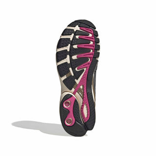 adidas Originals Adistar Control 5 in Core Black, Khaki Three, and Semi Lucid Fuchsia with a two-tone mesh upper and metallic overlays