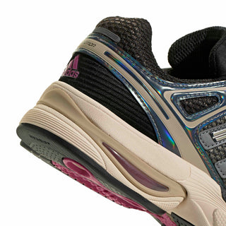 adidas Originals Adistar Control 5 in Core Black, Khaki Three, and Semi Lucid Fuchsia with a two-tone mesh upper and metallic overlays