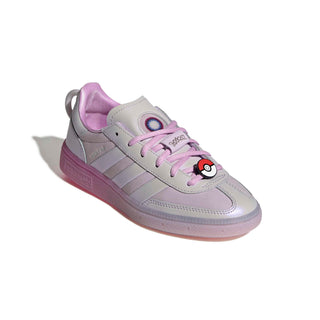 adidas Originals Pokémon Handball Spezial Shoes in Ice Lavender/Ice Lavender/Bliss Lilac — limited-edition Mewtwo collab with leather upper, T-Toe design, cold cement construction, and rubber outsole