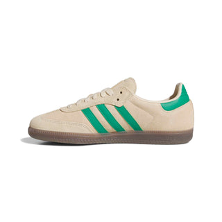 adidas Skateboarding Samba ADV Shoes in Sand Strata/Court Green/Gum — heritage Samba silhouette with leather and suede upper, Adituff toe reinforcement, and flexible rubber cupsole