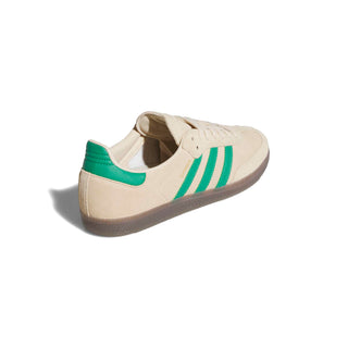 adidas Skateboarding Samba ADV Shoes in Sand Strata/Court Green/Gum — heritage Samba silhouette with leather and suede upper, Adituff toe reinforcement, and flexible rubber cupsole