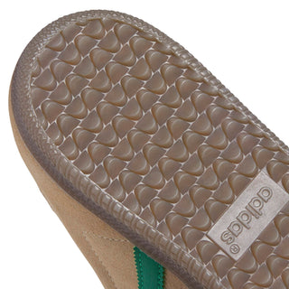 adidas Skateboarding Samba ADV Shoes in Sand Strata/Court Green/Gum — heritage Samba silhouette with leather and suede upper, Adituff toe reinforcement, and flexible rubber cupsole