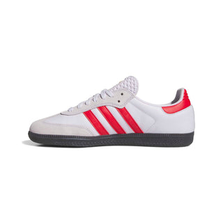 adidas Skateboarding Samba ADV Shoes in Core Black/Frozen Purple/Better Scarlet — heritage Samba silhouette with leather and suede upper, Adituff toe reinforcement, and flexible rubber cupsole