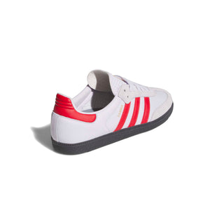 adidas Skateboarding Samba ADV Shoes in Core Black/Frozen Purple/Better Scarlet — heritage Samba silhouette with leather and suede upper, Adituff toe reinforcement, and flexible rubber cupsole
