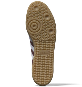 adidas Skateboarding Samba ADV Shoes in Shadow Red/Footwear White/Maroon — heritage Samba silhouette with leather and suede upper, Adituff toe reinforcement, and flexible rubber cupsole