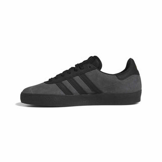 adidas Skateboarding Gazelle ADV Shoes in Dark Grey/Grey Six/Gold Metallic — iconic low-profile Gazelle silhouette with suede upper, reinforced ollie zone, and cupsole construction