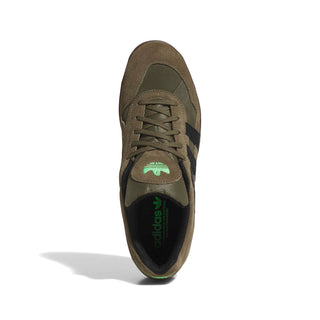 adidas Skateboarding Aloha Super Shoes in Olive Strata/Core Black/Gum — leather upper with coated overlays, COLD CEMENT construction, and rubber outsole for skate and street